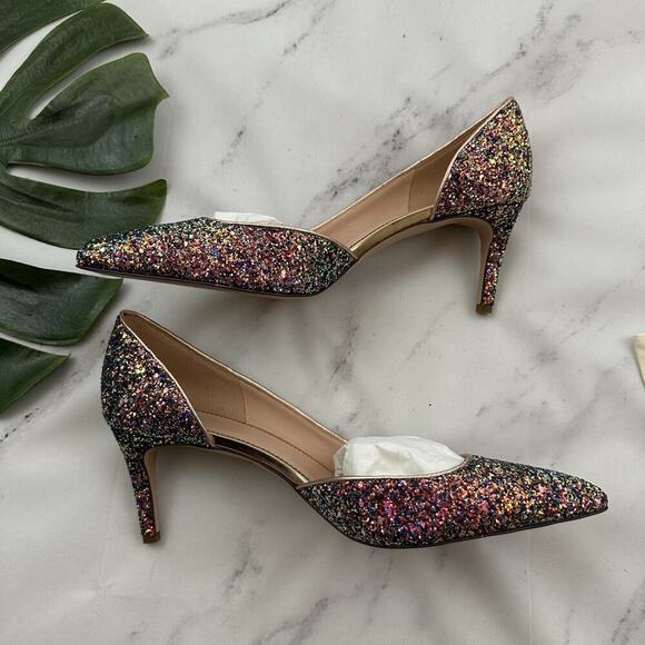J.Crew D'Orsay Pump Heels Size 9.5 New Pink Green Glitter Point Toe Wicked - Picture 7 of 9